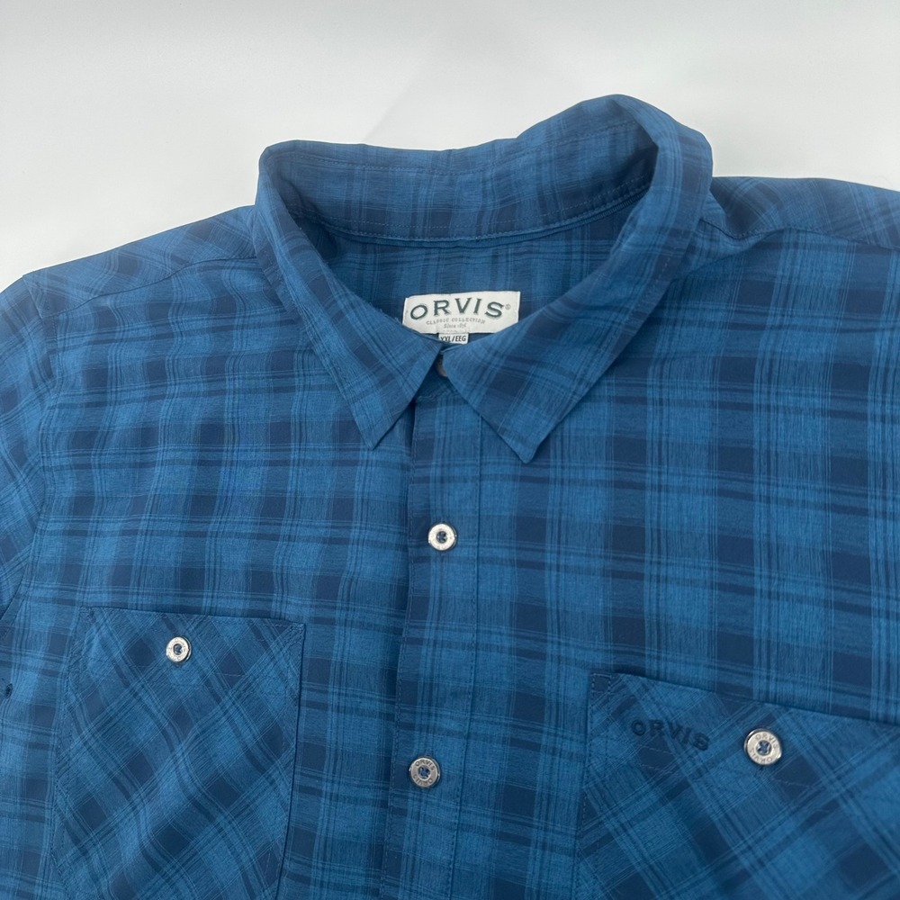 Orvis Short Sleeve Button Down Shirt Mens XXL Blue Plaid Classic Collection